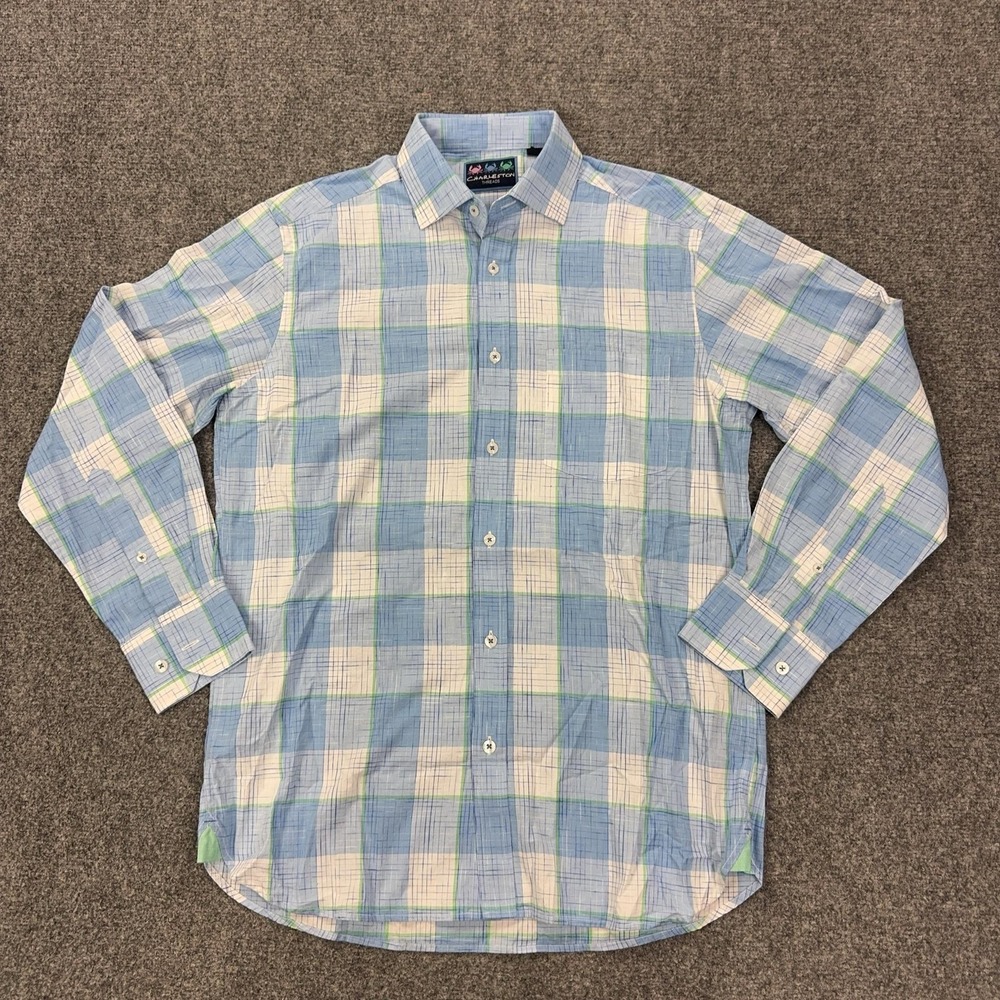 Charleston Threads Shirt Mens‎ M Blue Plaid Cotton Long Sleeve Button Front